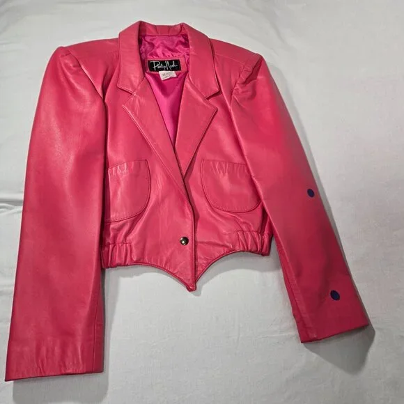 USA Vintage PHILIP NOEL Retro BARBIECORE Bright PINK Leather Crop Jacket Size M. - Picture 10 of 17